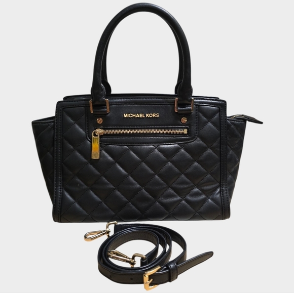 Michael Kors Selma Black Quilted Leather Satchel Handbag Crossbody Designer Chic - Picture 2 of 9